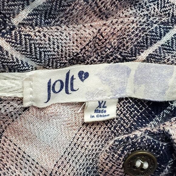 Jolt Women's XL Pink Plaid Button Down Shirt Lace Back Sheer Contrast Long Sleev - Picture 3 of 8